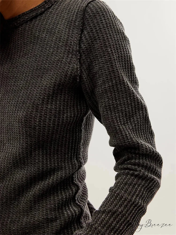 Solid Color Slim Fit Ruched Long Sleeve Basic T-Shirts GREY / S