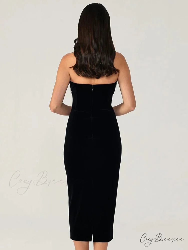Solid Color Strapless Bodycon Party Dress