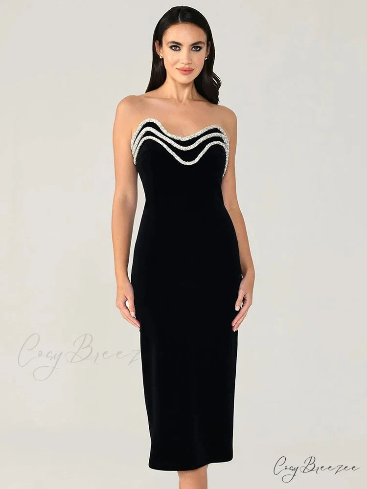 Solid Color Strapless Bodycon Party Dress