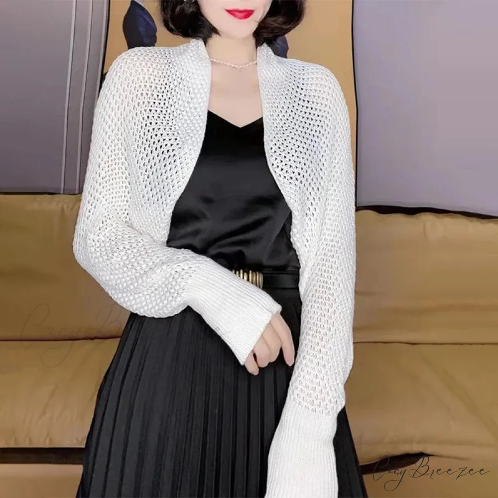Solid Color Thin Sunscreen Korean Style Long Knit Cardigan WHITE / One Size cardiagn-250126