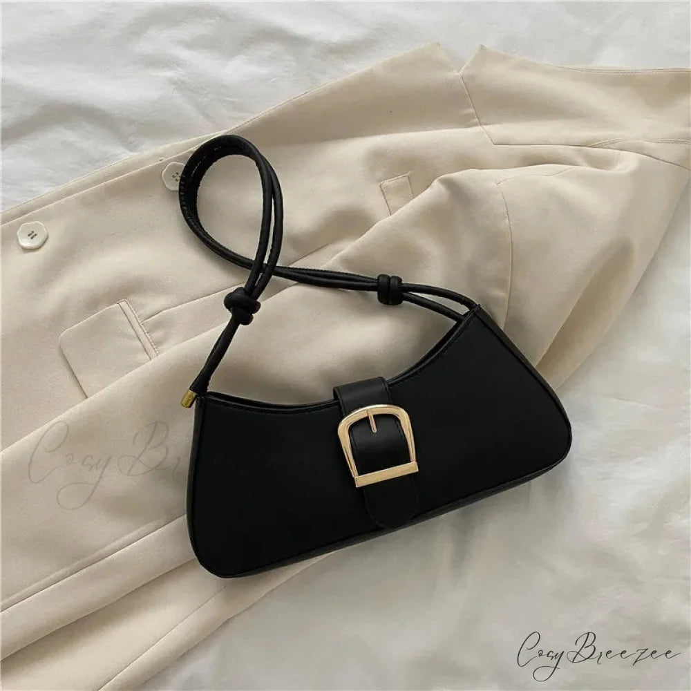 Solid Color Trendy Small Bag Black shoulder-250126