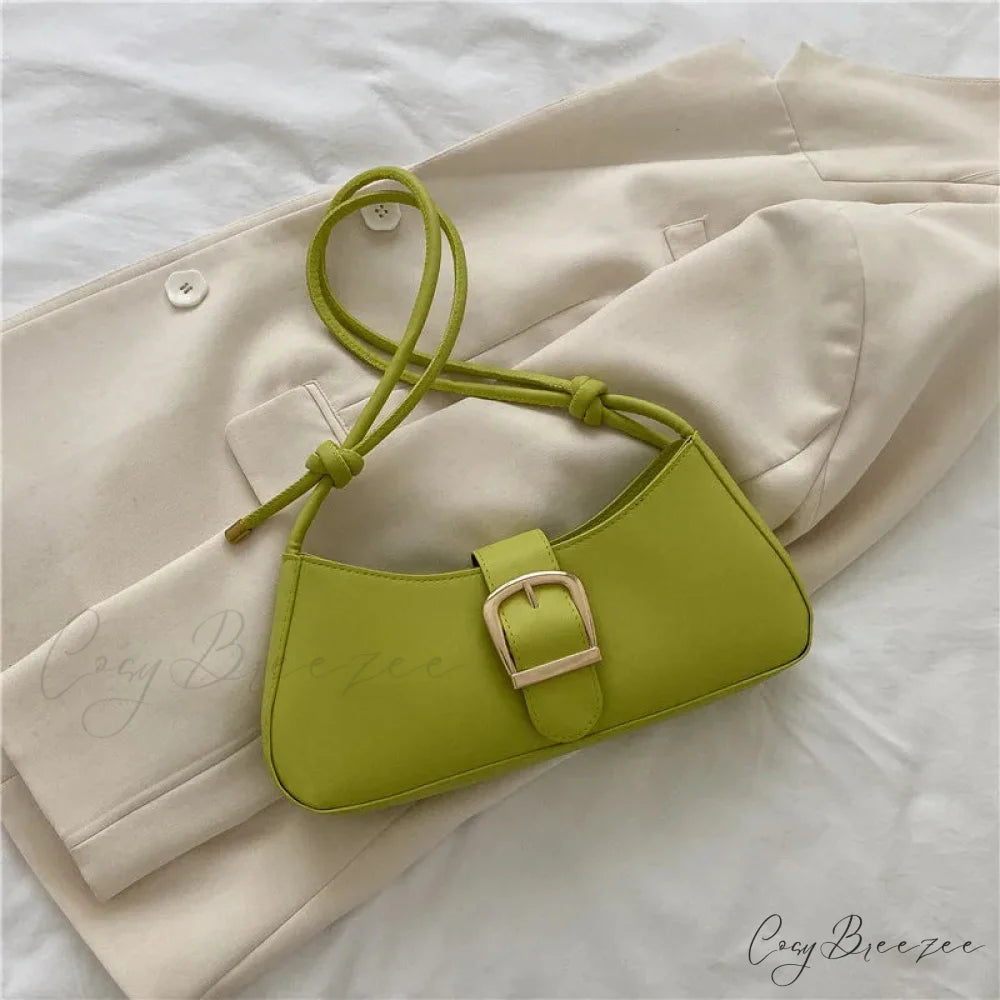 Solid Color Trendy Small Bag Green shoulder-250126