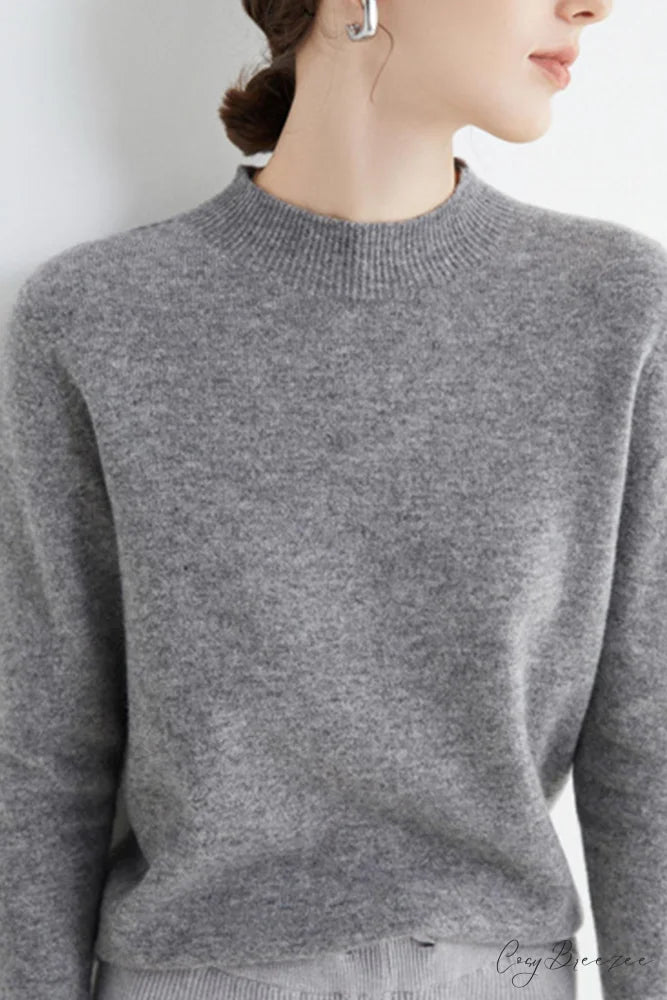 Solid Color Wool Sweater with Mock Neck
