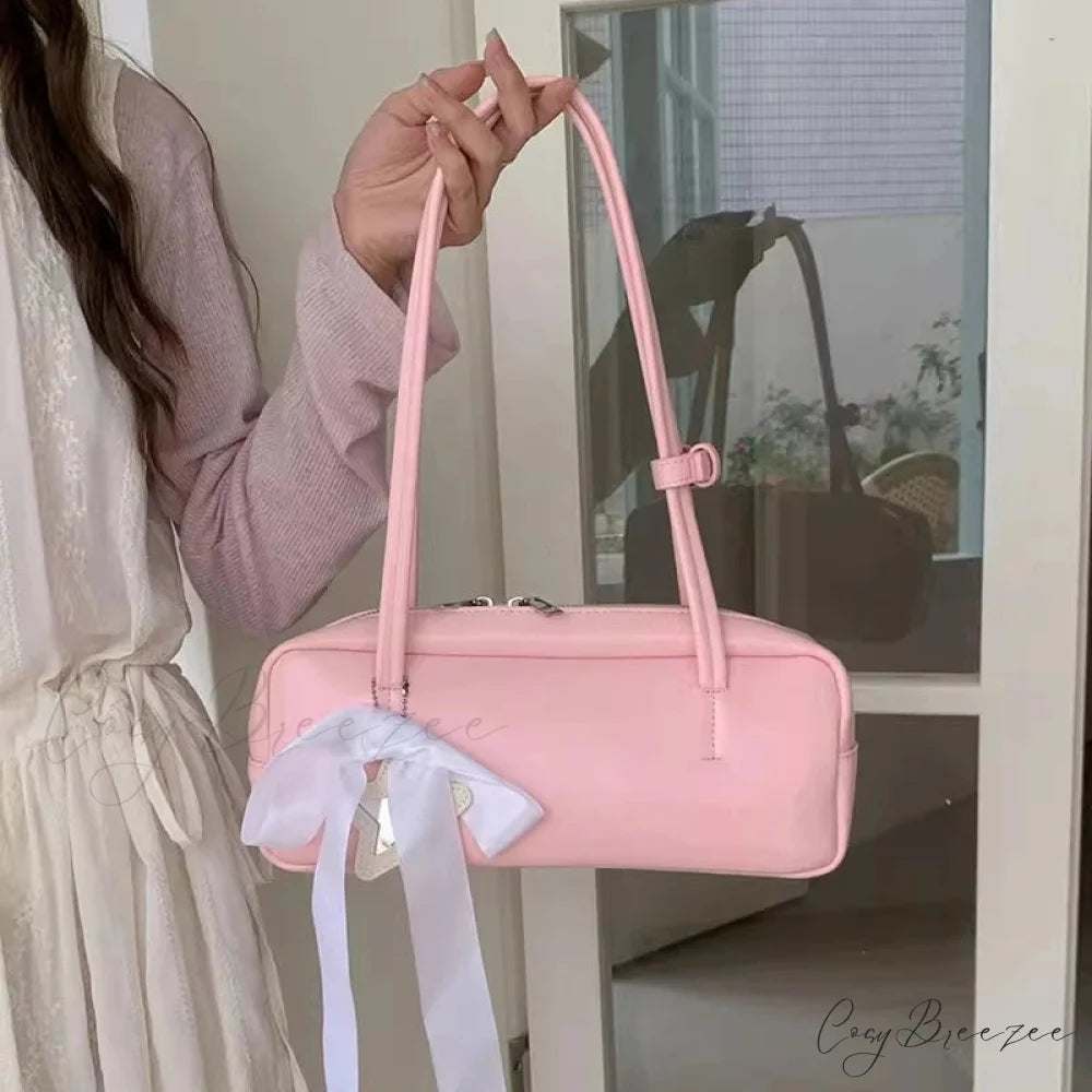 Solid Color Zipper Shoulder Bag shoulder-250126