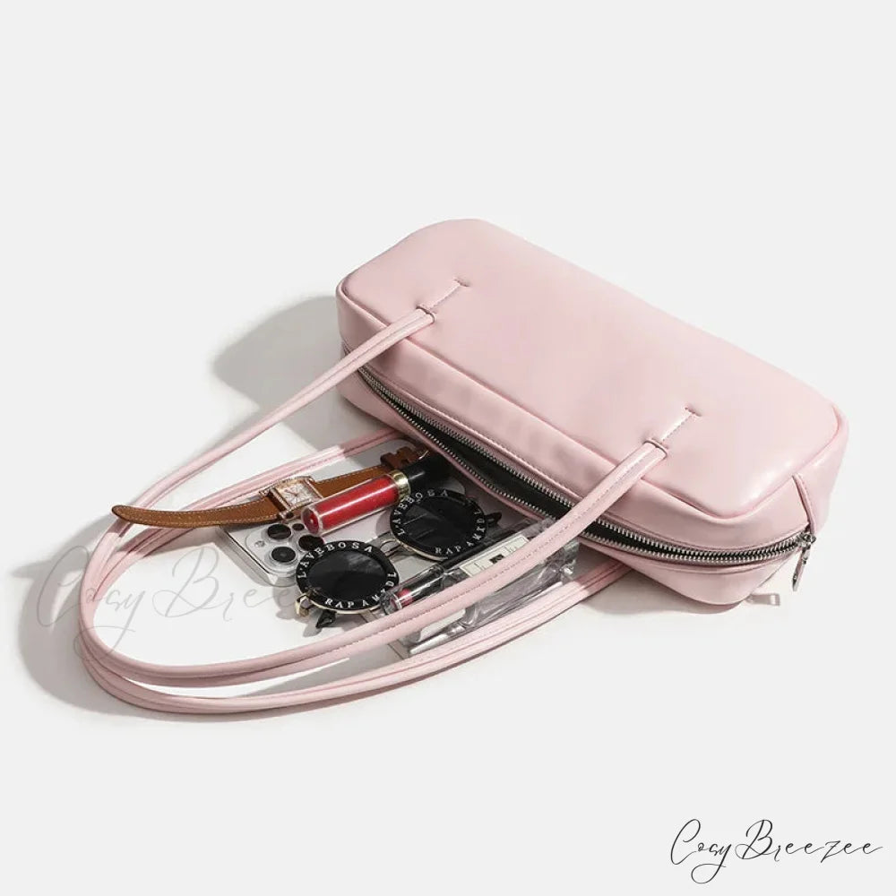 Solid Color Zipper Shoulder Bag shoulder-250126