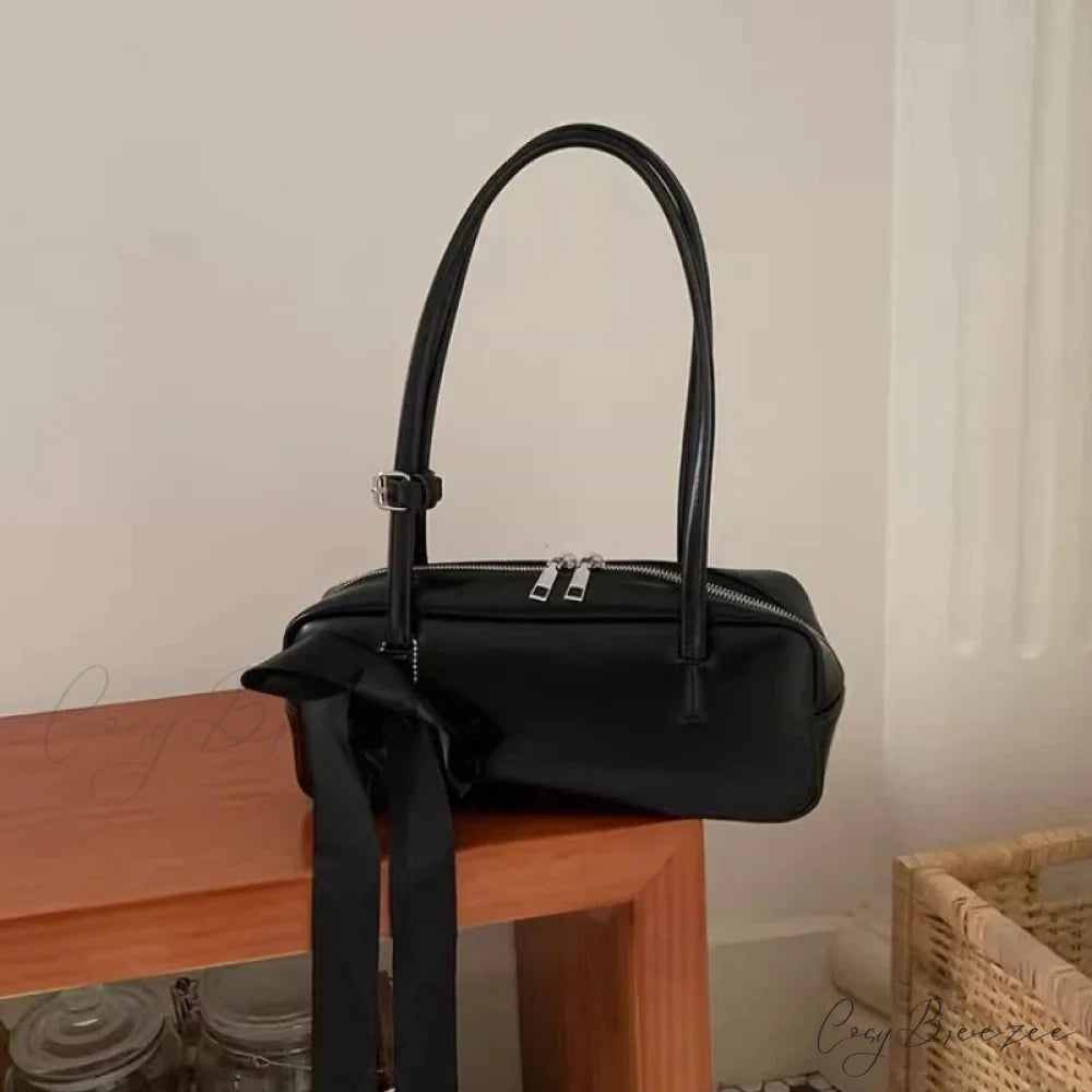 Solid Color Zipper Shoulder Bag shoulder-250126