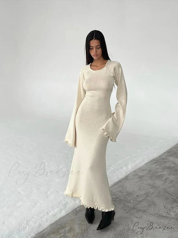 Solid Cotton Maxi Dress Apricot / S