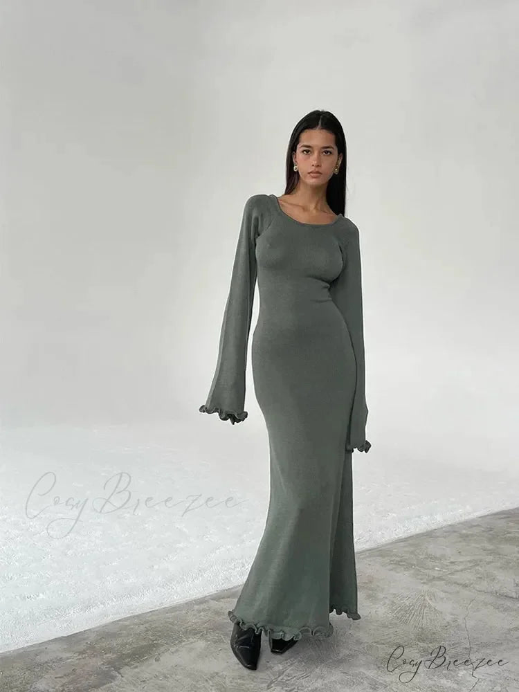 Solid Cotton Maxi Dress Green / S