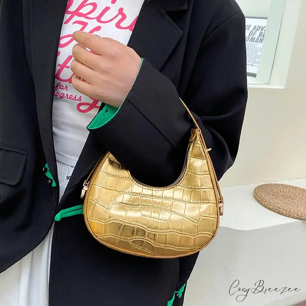 Solid Crocodile Print Large Capacity Shoulder Handbag handbag-250126