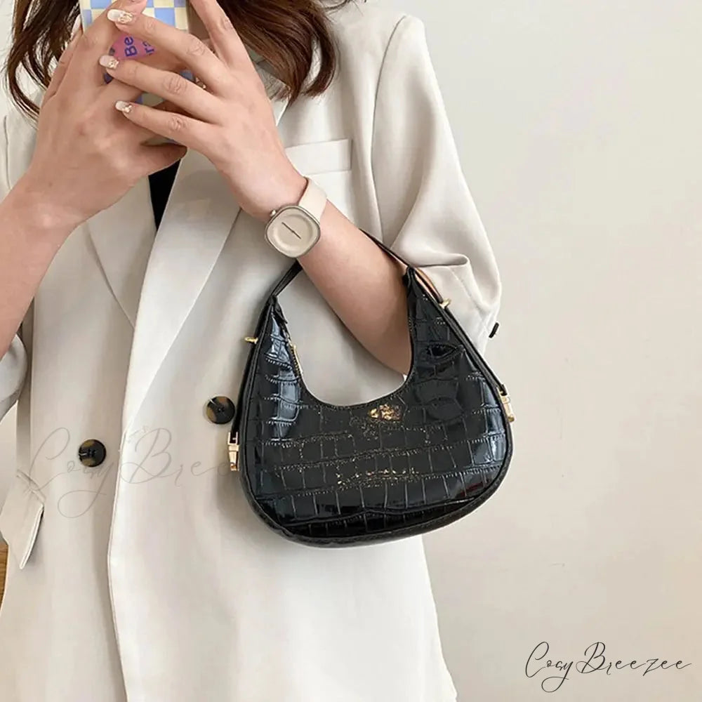 Solid Crocodile Print Large Capacity Shoulder Handbag handbag-250126