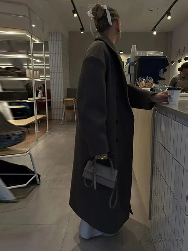 Solid Double-Breasted Turn-Down Coat overcoats-241228