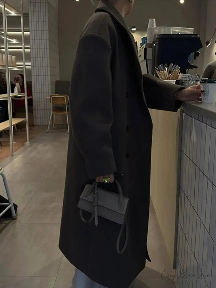Solid Double-Breasted Turn-Down Coat overcoats-241228