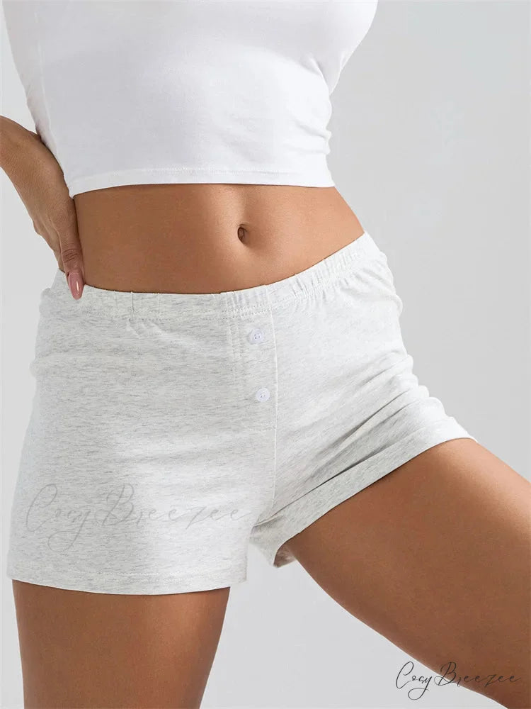 Solid Elastic Waist Sleep Shorts short-250223