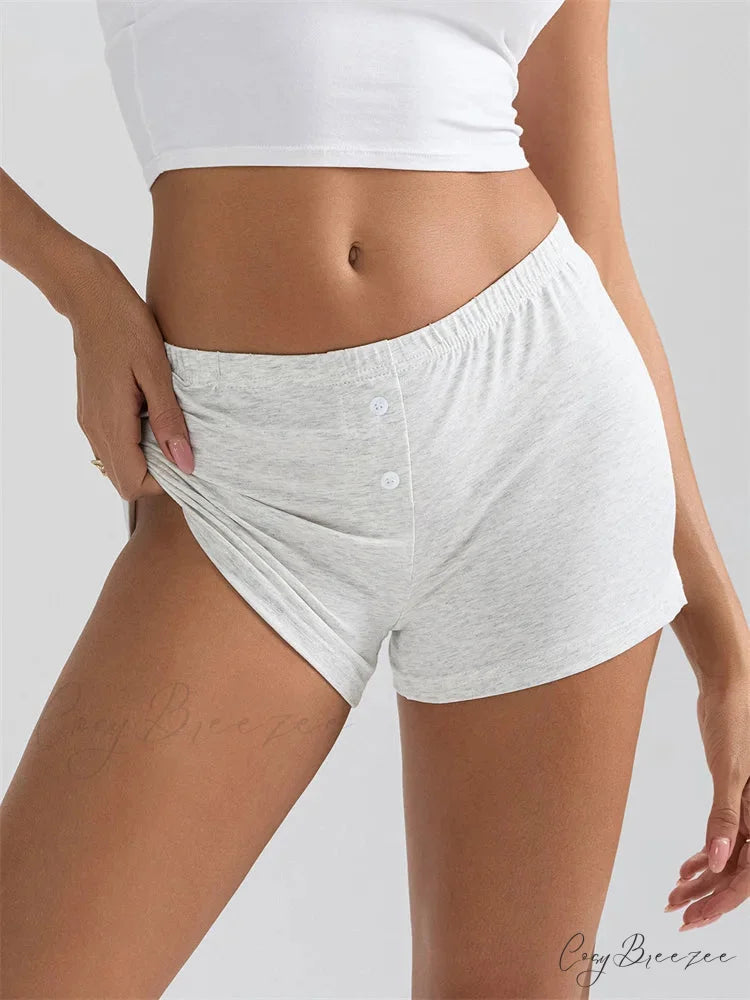 Solid Elastic Waist Sleep Shorts short-250223