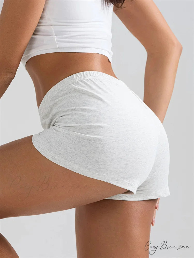 Solid Elastic Waist Sleep Shorts short-250223