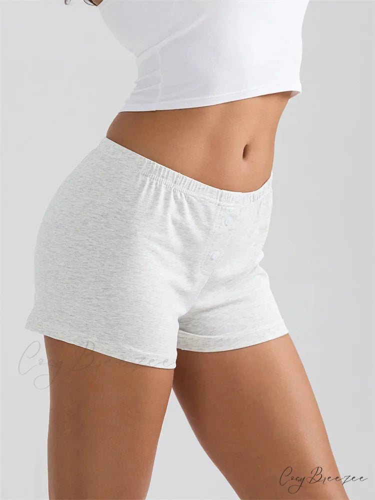 Solid Elastic Waist Sleep Shorts short-250223