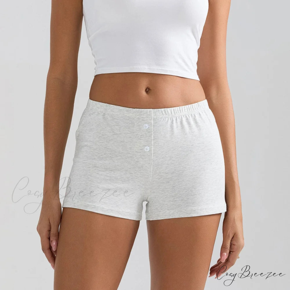 Solid Elastic Waist Slim Shorts Blue / S short-250223