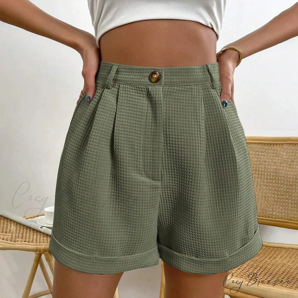 Solid High-Waist Office Lounge Shorts Army Green / S short-250223