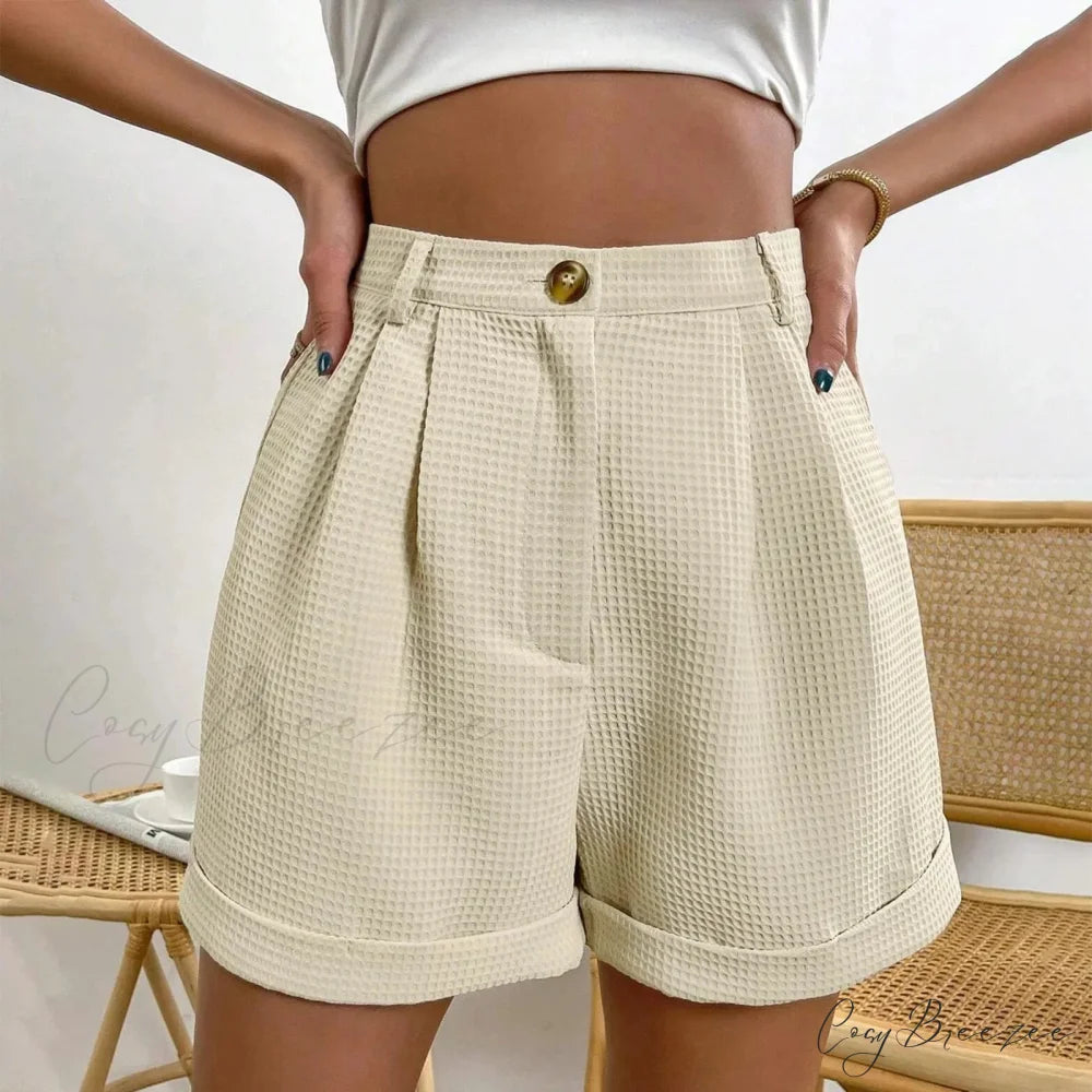 Solid High-Waist Office Lounge Shorts Beige / S short-250223