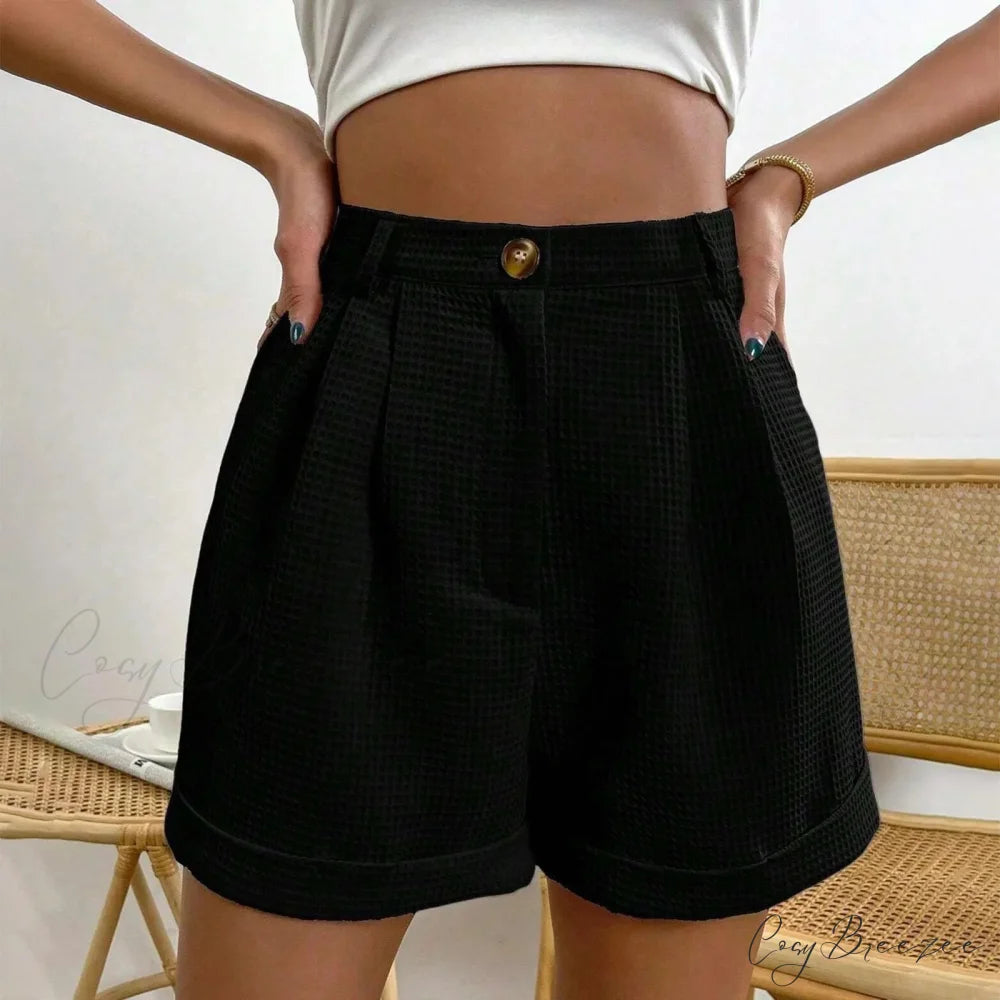 Solid High-Waist Office Lounge Shorts Black / S short-250223