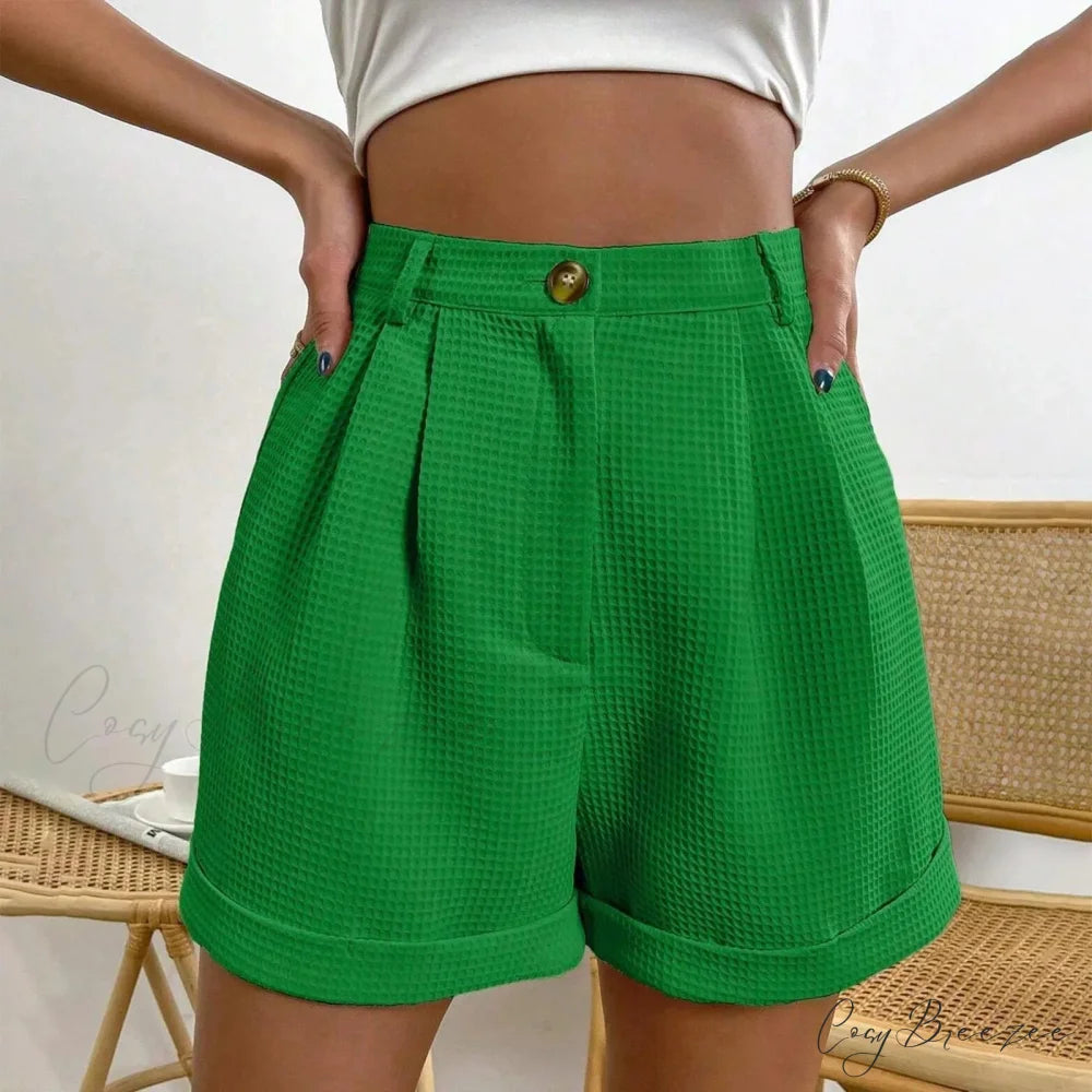Solid High-Waist Office Lounge Shorts Green / S short-250223