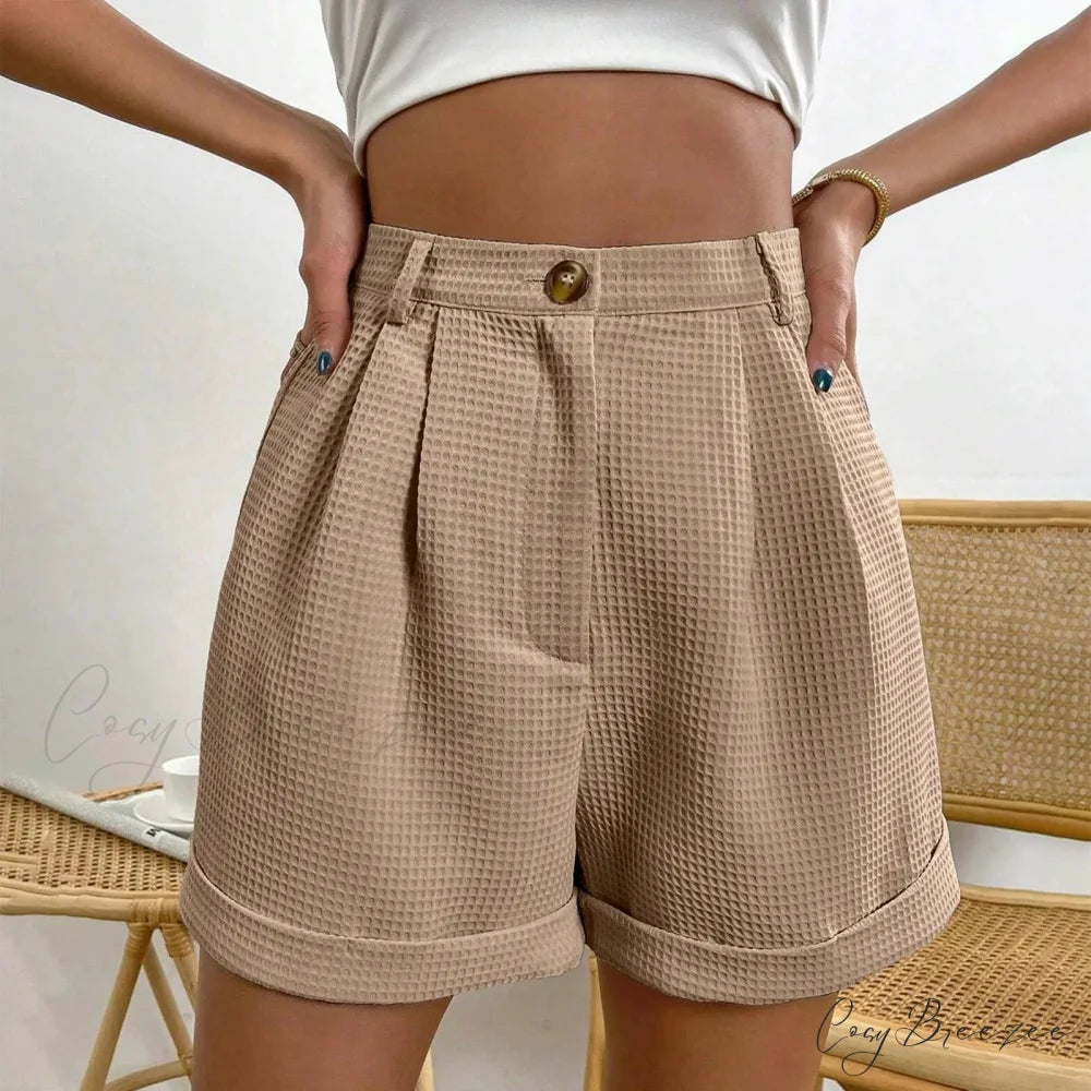 Solid High-Waist Office Lounge Shorts Khaki / S short-250223