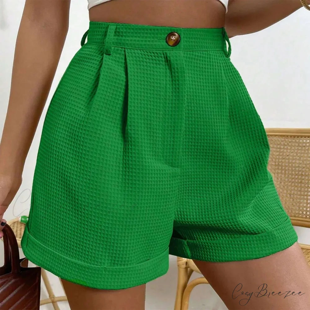Solid High-Waist Office Lounge Shorts short-250223