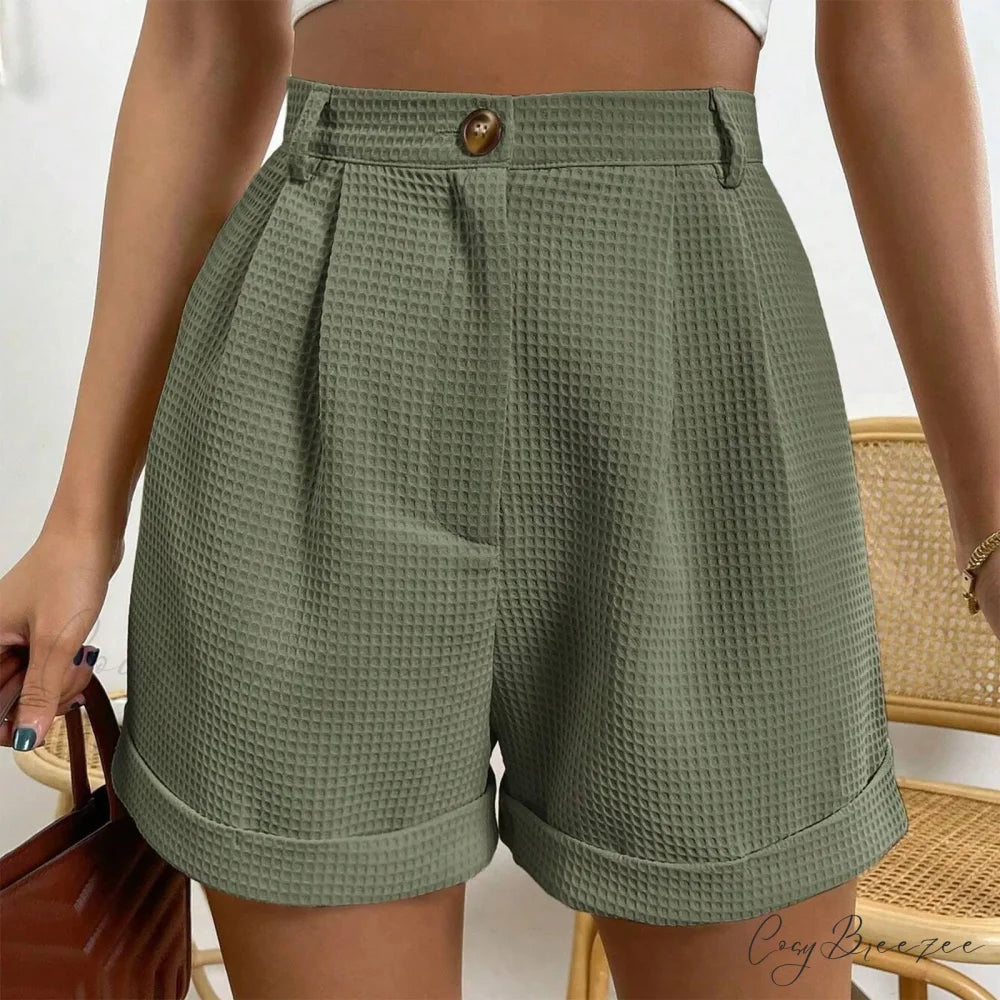 Solid High-Waist Office Lounge Shorts short-250223
