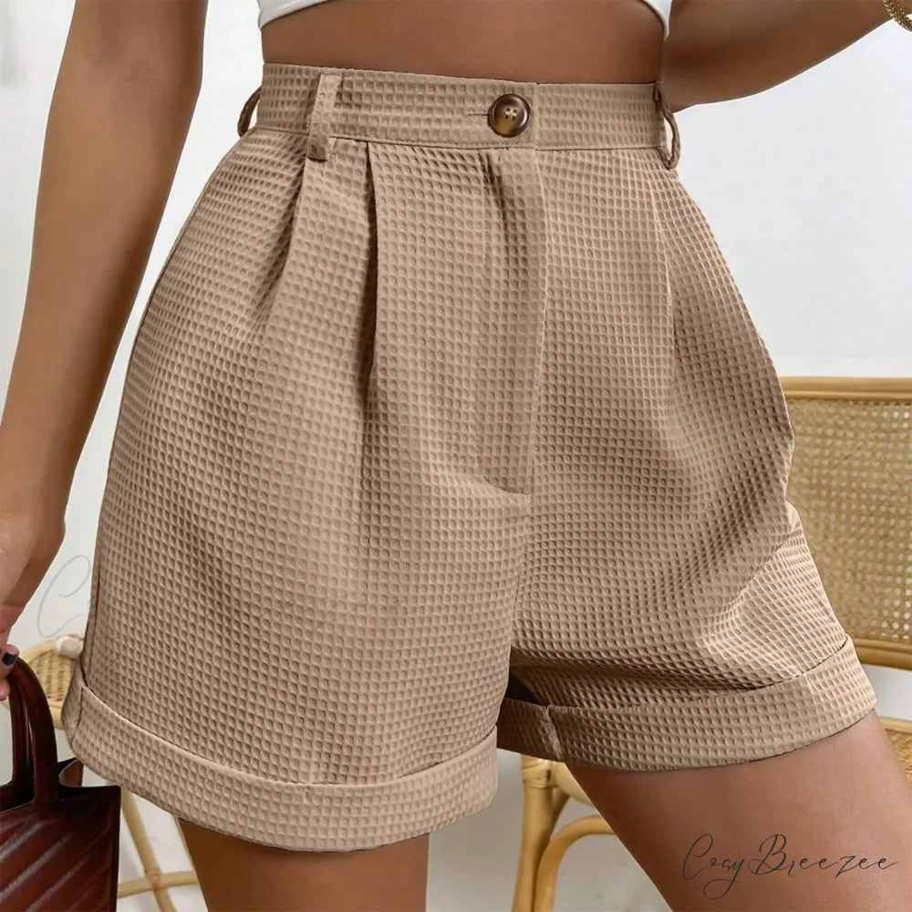 Solid High-Waist Office Lounge Shorts short-250223