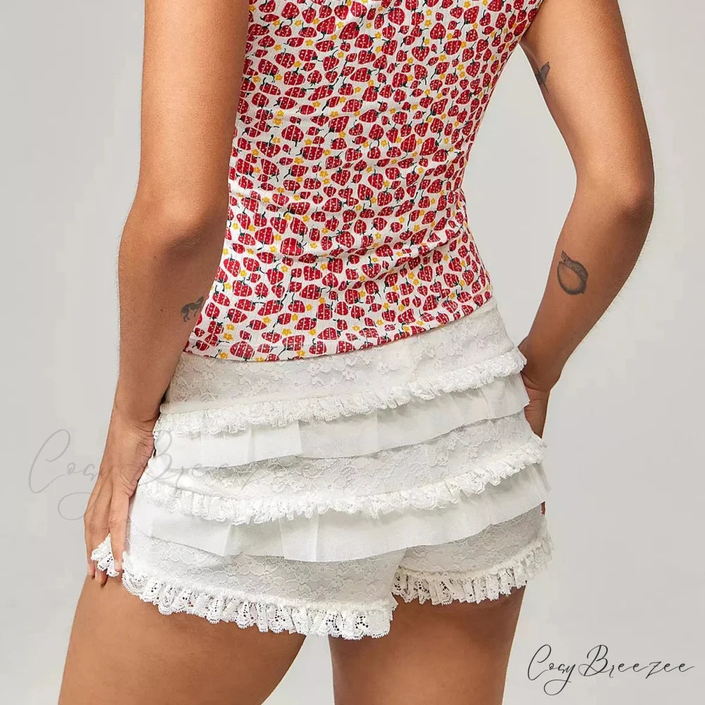 Solid Lace Ruffle Bloomer Shorts short-250223