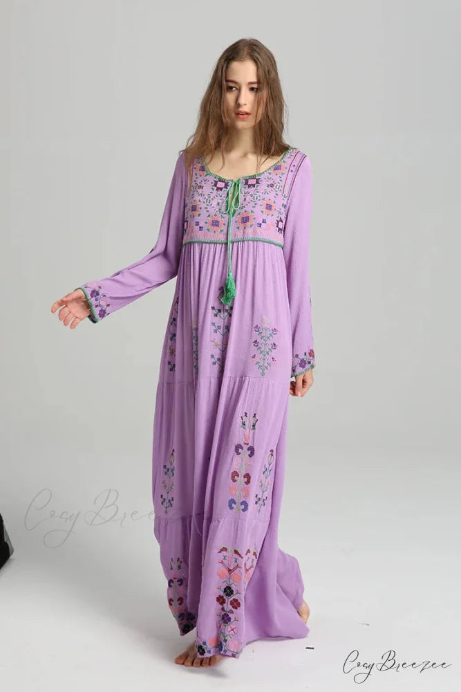 Solid Lace Short Sleeve V-neck Maxi Boho Dress bohodress-250126