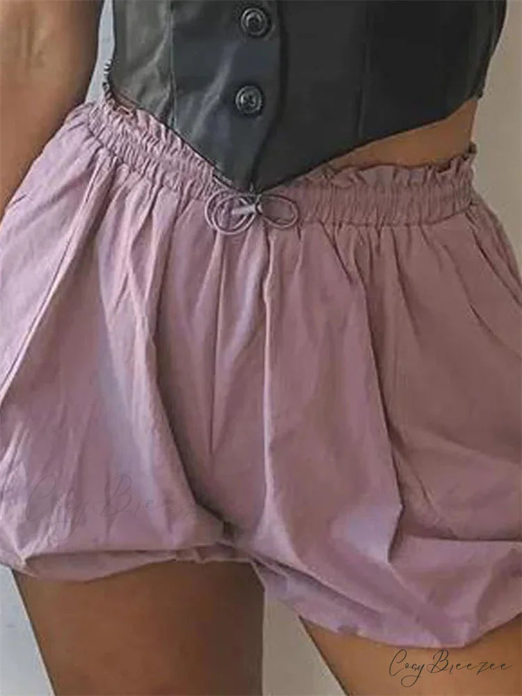 Solid Lacy Tiered Flounced Short short-250223