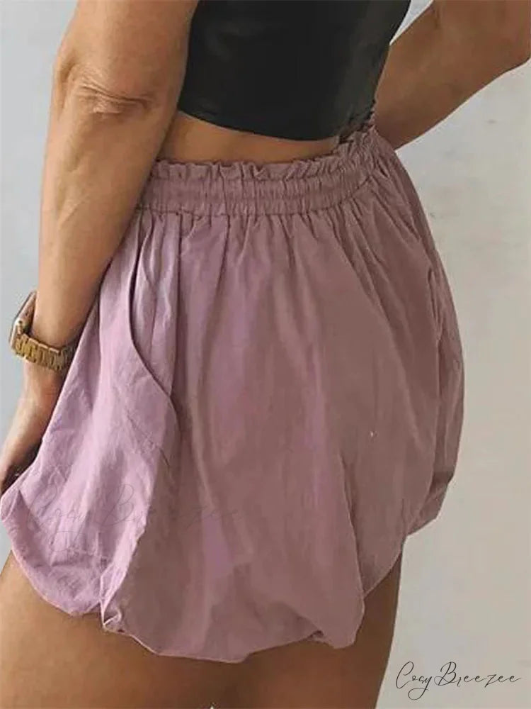 Solid Lacy Tiered Flounced Short short-250223