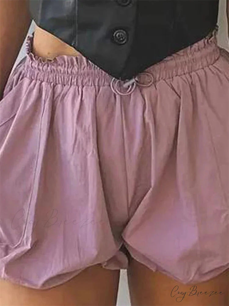 Solid Lacy Tiered Flounced Short purple / S short-250223