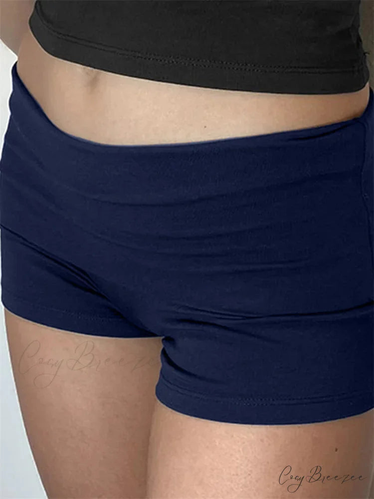 Solid Low Waist Shorts navy / S short-250223