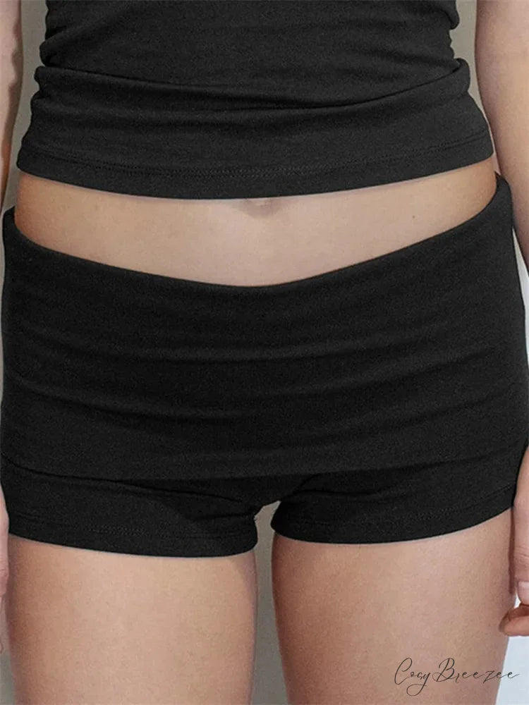 Solid Low Waist Shorts short-250223
