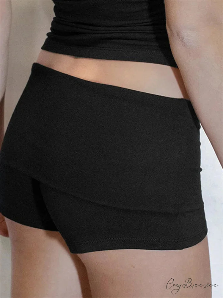 Solid Low Waist Shorts short-250223