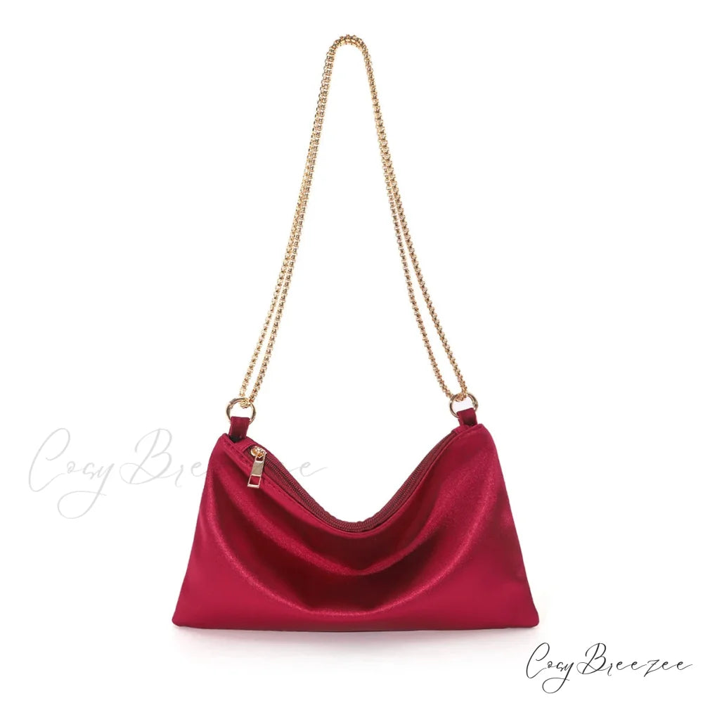 Solid Metal Chain Underarm Evening Wedding Clutch Bag Burgundy clutchbag-250126