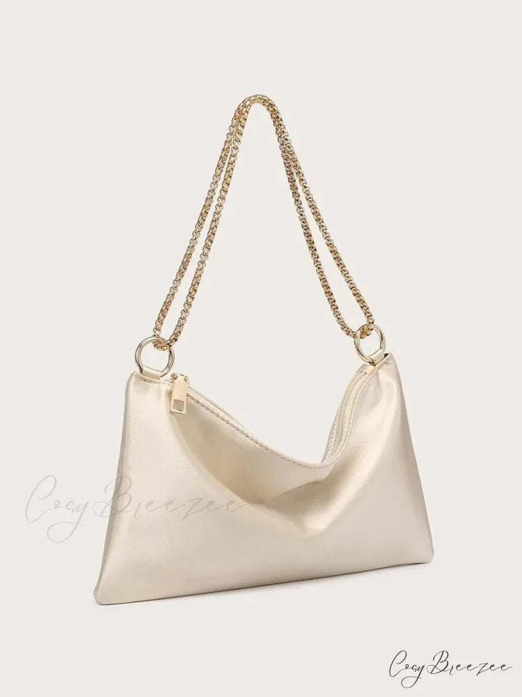 Solid Metal Chain Underarm Evening Wedding Clutch Bag Champagne clutchbag-250126