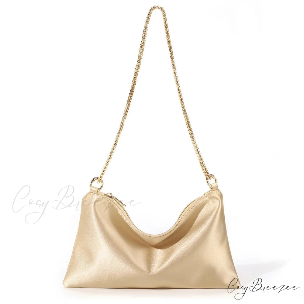 Solid Metal Chain Underarm Evening Wedding Clutch Bag Gold clutchbag-250126