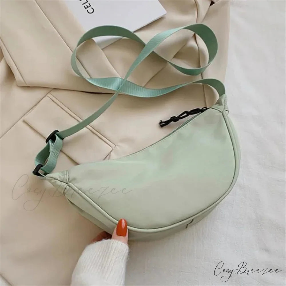 Solid Nylon Travel Crossbody Waist Bag Green / 17X14X8cm crossbody-250126