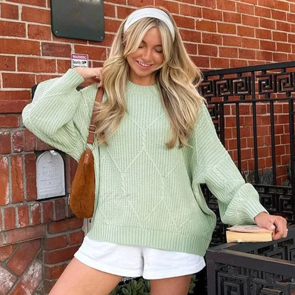 Solid O-neck Ribbed Long Sleeve Sweater swraters-241228