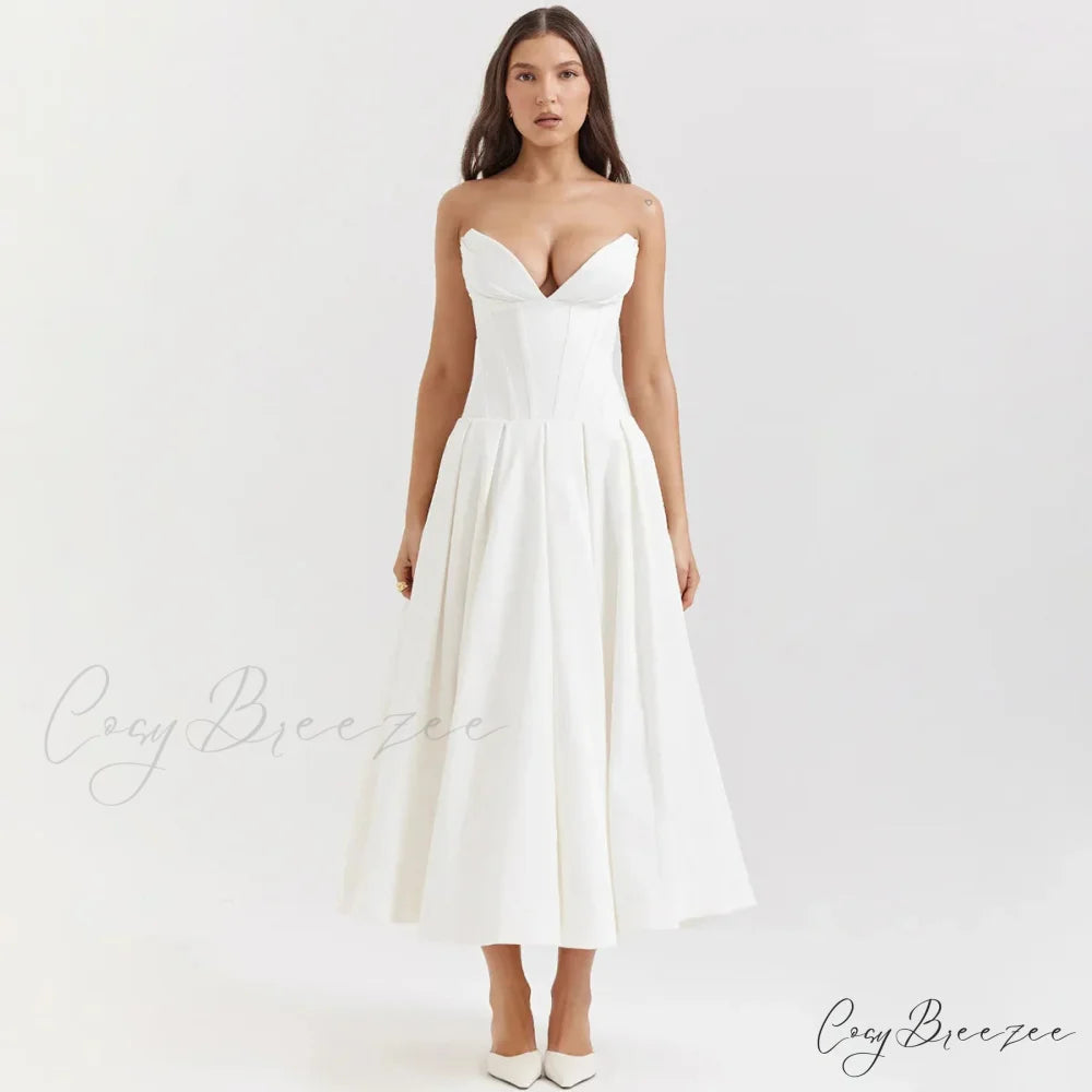 Solid Off-shoulder Chic Backless Strapless High-waisted Elegant Maxi Dress WHITE / XS