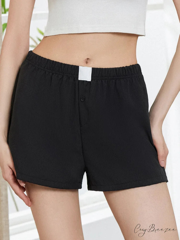 Solid Plaid Elastic Waist Shorts black / S short-250223