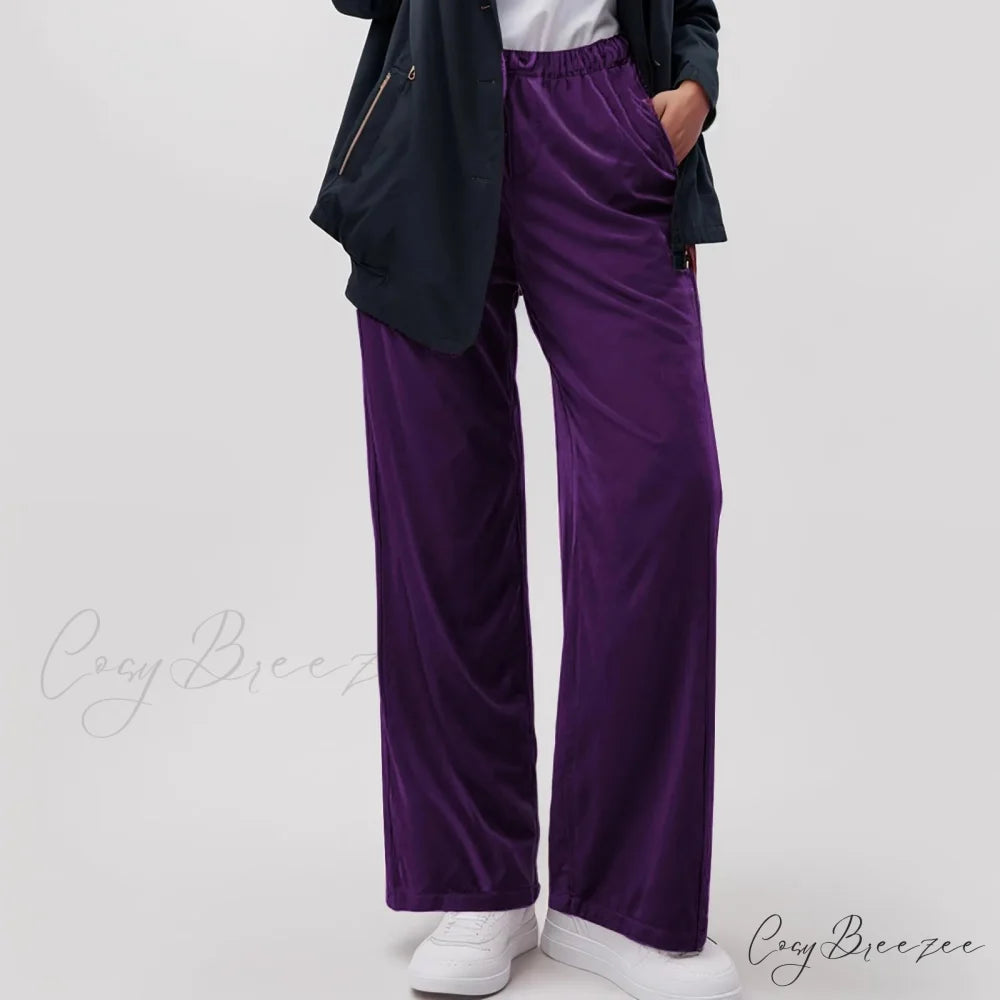 Solid Pocket Stretch Yoga Relaxed Pants Purple / S pants-241228