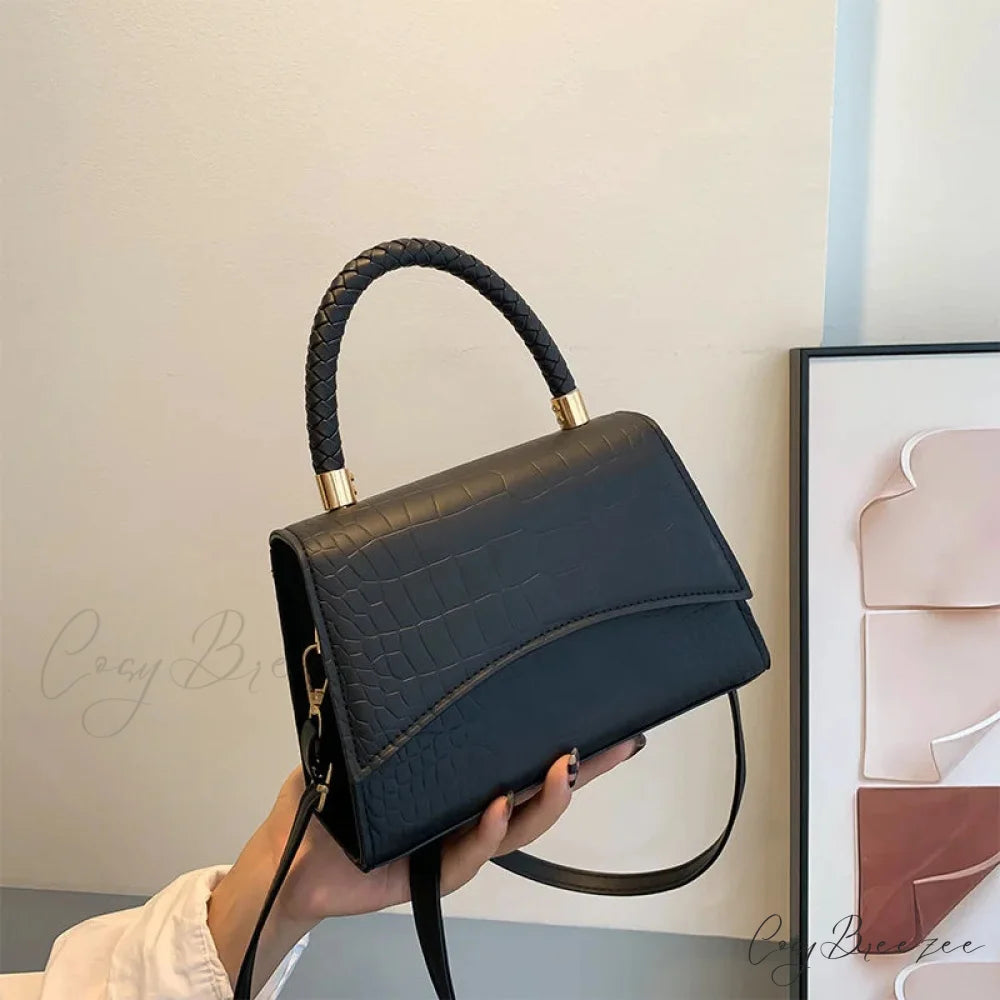 Solid PU Leather Casual Crossbody Top Handle Handbag handbag-250126