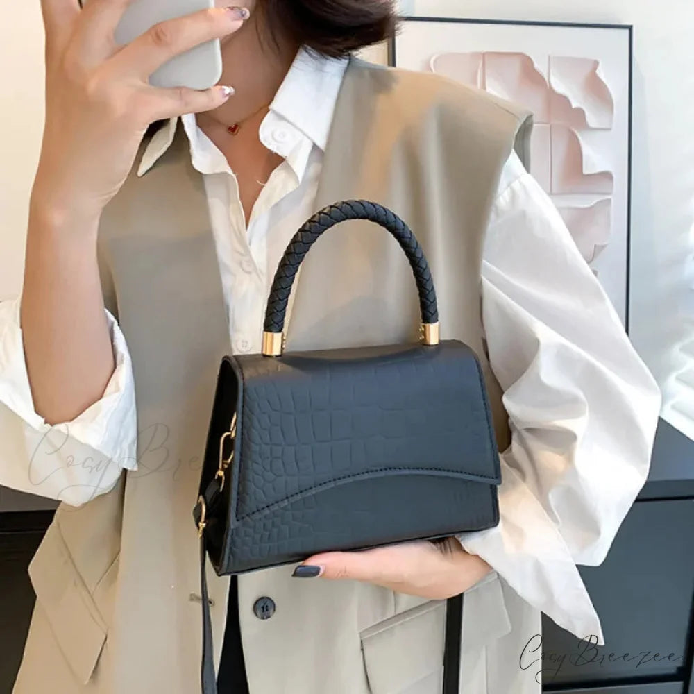 Solid PU Leather Casual Crossbody Top Handle Handbag handbag-250126