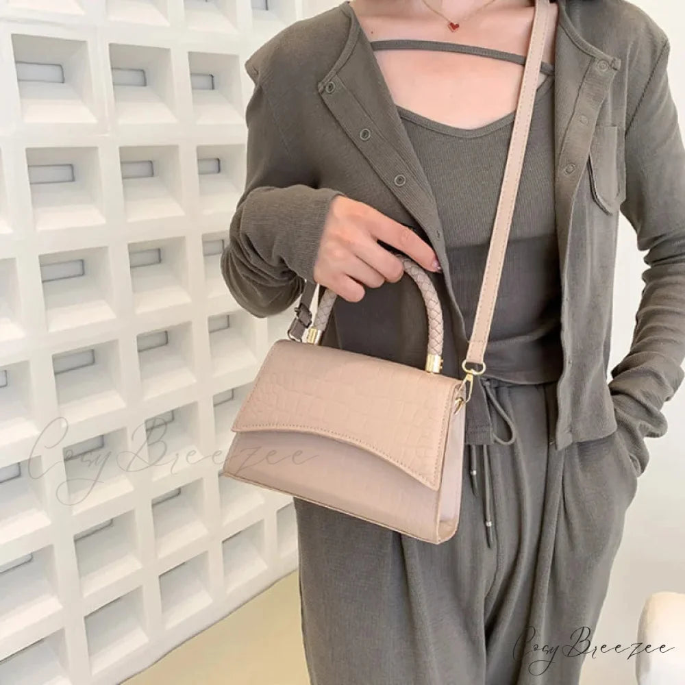 Solid PU Leather Casual Crossbody Top Handle Handbag handbag-250126