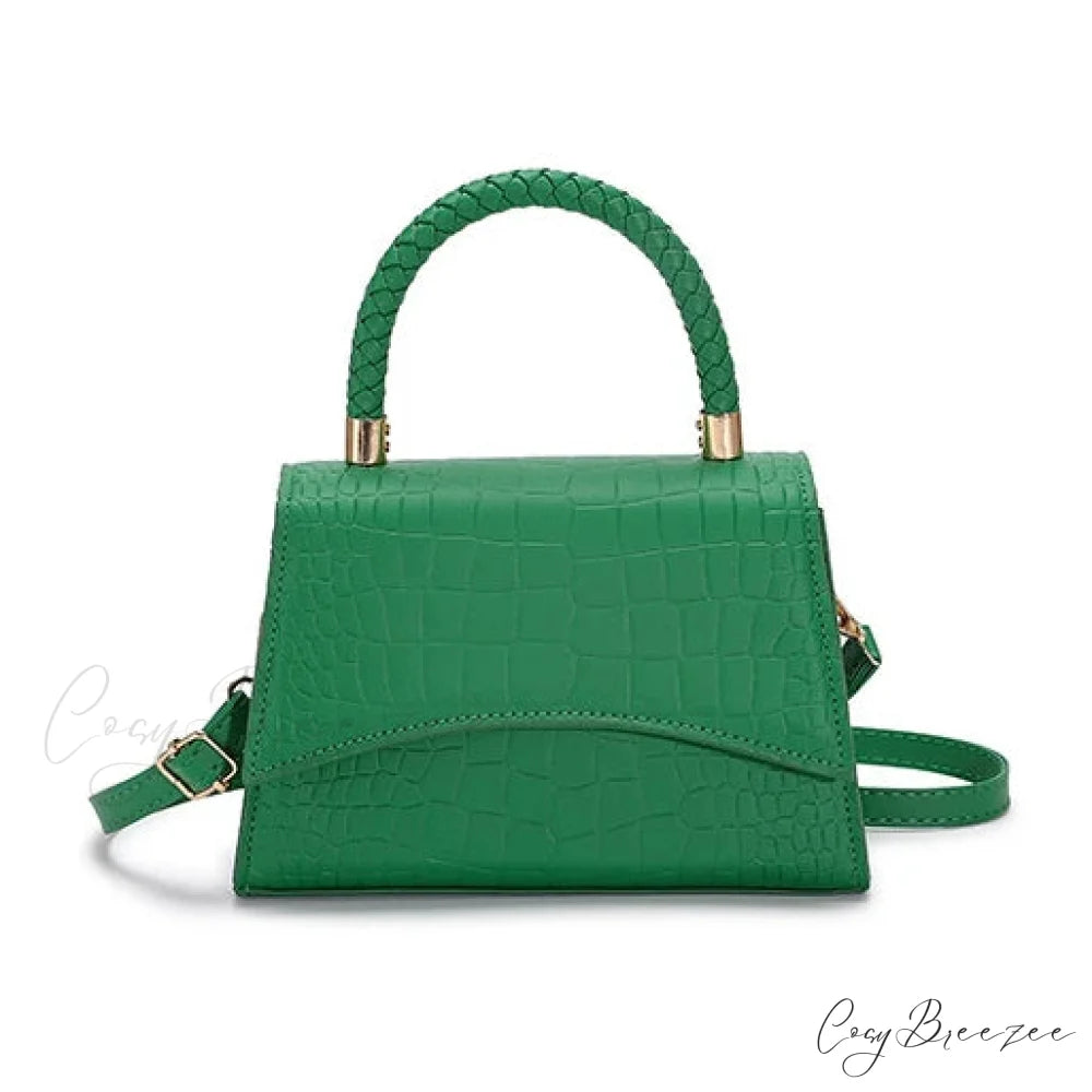 Solid PU Leather Casual Crossbody Top Handle Handbag Green handbag-250126
