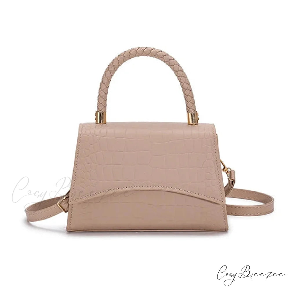 Solid PU Leather Casual Crossbody Top Handle Handbag Khaki handbag-250126